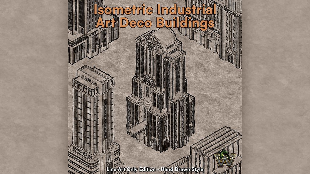 Isometric Industrial Art Deco Buildings - Line Art