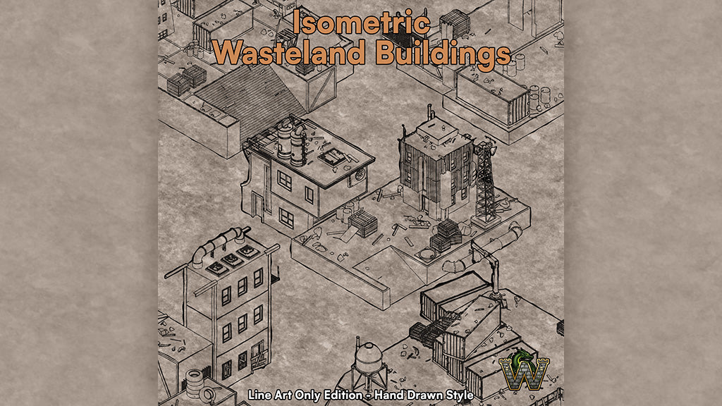 Isometric Wasteland Buildings - Line Art