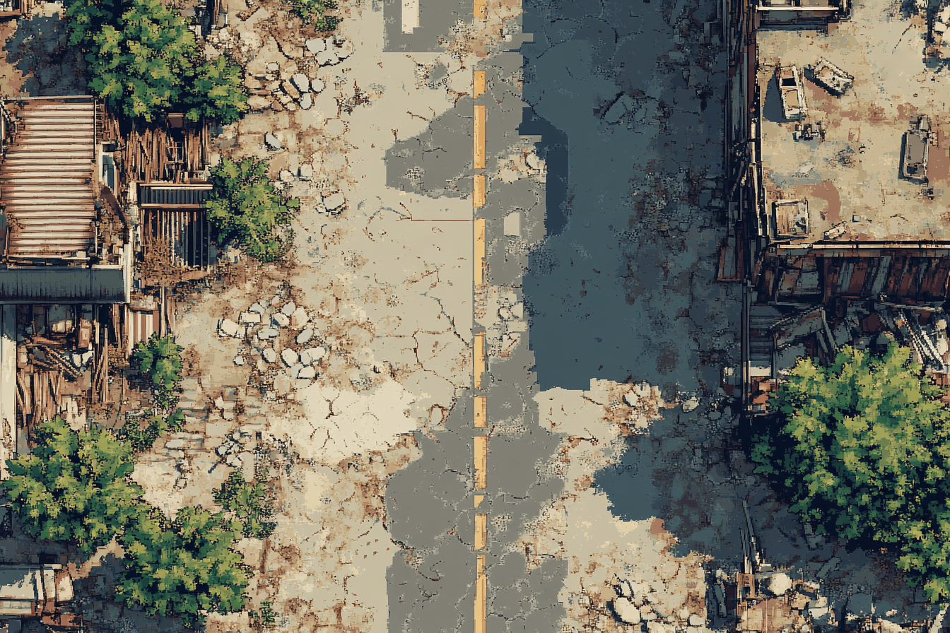 121 Post-Apocalyptic Pixel style (Retro) Roads and Streets