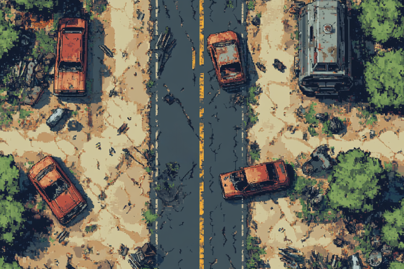 121 Post-Apocalyptic Pixel style (Retro) Roads and Streets