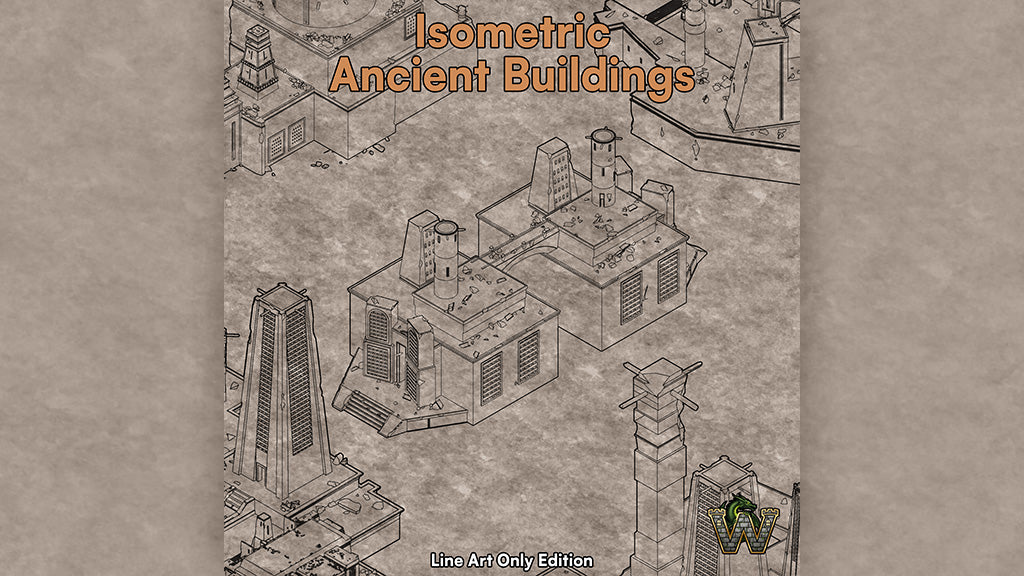 Isometric Ancient Buildings - Line Art