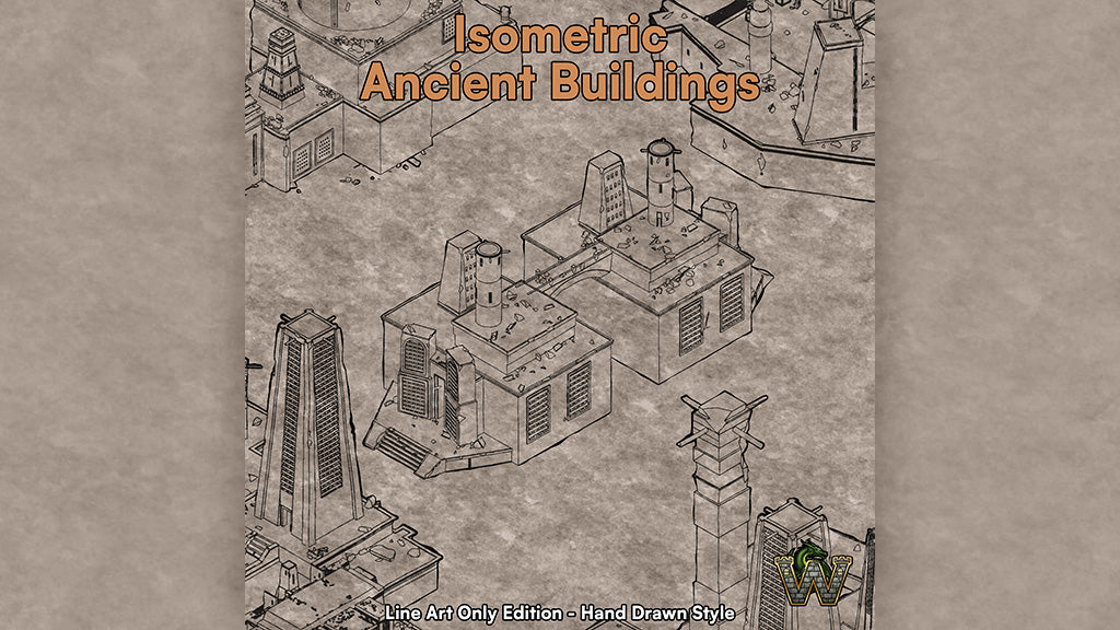Isometric Ancient Buildings - Line Art