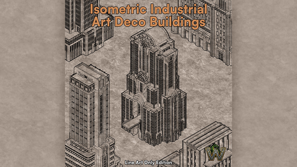 Isometric Industrial Art Deco Buildings - Line Art