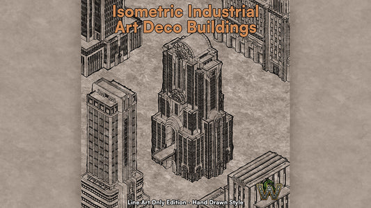 Isometric Industrial Art Deco Buildings - Line Art