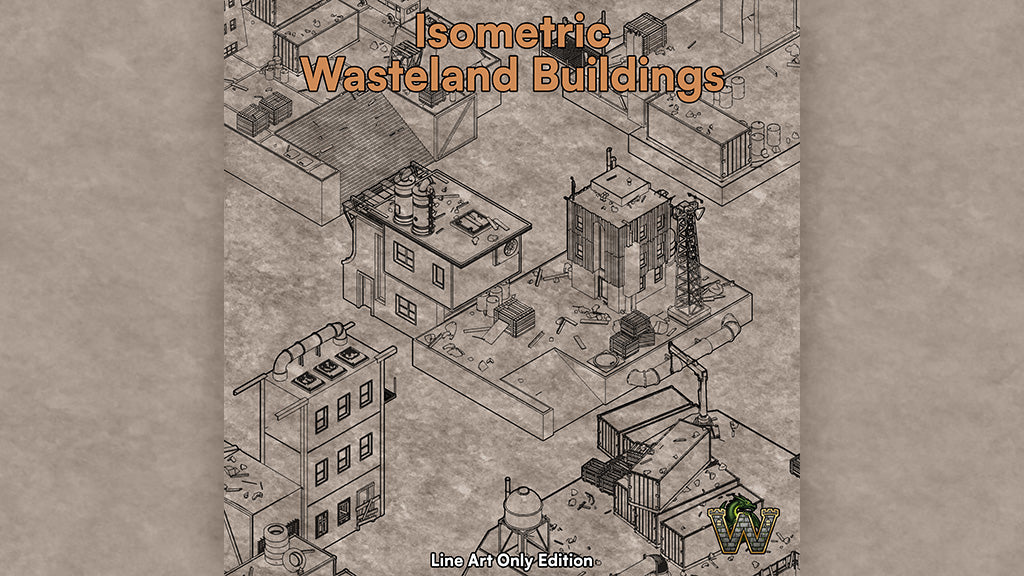 Isometric Wasteland Buildings - Line Art