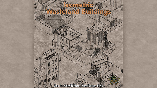 Isometric Wasteland Buildings - Line Art